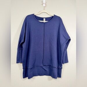 SPANX Shirt Navy Blue Perfect Length Dolman Sleeve Too Lined Sweatshirt Women M